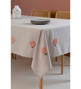 Florita Gri Punch İşlemeli Dertsiz Leke Tutmaz Masa Örtüsü 160x220 cm
