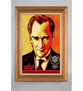 Altın Varaklı Paspartulu Çerçeveli Atatürk Tablo nt998