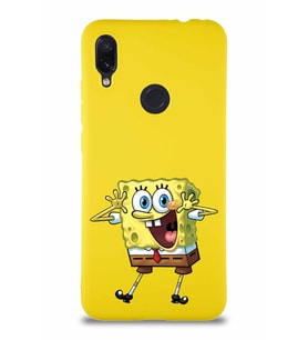 Xiaomi Redmi Note 7 Pro Soft Premier Kapak Sünger Bob Tasarımlı Silikon Kılıf - Sarı (Şeffaf)