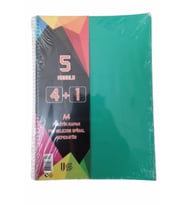 4+1 defter Plastik Kapak Spralli A4 4 kare 1 çizgili 125 Yaprak (Yeşil)