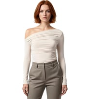 Stil Kadın Büzgü Drape Detaylı Fitted Vücuda Oturan Kollu Esnek Bluz Regular Örme Slim Kalıp