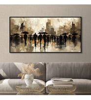 Yağlı Boya Dokulu Tablo Modern Soyut İnsanlar Siyah Çerçeveli U05005