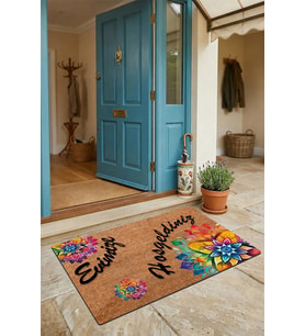 Valerine Life Kapı Önü Paspası 45x70cm Kaymaz Taban Dekoratif iç Dış Mekan Mandala Turuncu Kırmızı