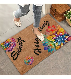 Valerine Life Mandala Turuncu Kırmızı Evimize Hoş Geldiniz Kapı Önü Paspası 45x70cm