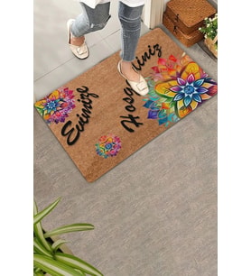 Valerine Life Mandala Turuncu Kırmızı Evimize Hoş Geldiniz Kapı Önü Paspası 45x70cm