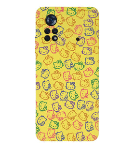 Xiaomi Poco X4 Pro Uyumlu Lansman Kılıf Hello Kitty Tasarımlı İçi Kadife Kapak-Sarı (Şeffaf)