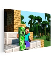 Kanvas Tablo Steve ve Creeper Dostluğu Minecraft Tablosu Ev Ofis Salon Duvar Dekoru