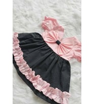 FİYONK VE FIRFIRLI PEMBE SİYAH PAMUKLU KIZ ÇOCUK BEBEK YAZLIK ELBİSE