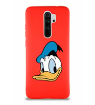 Xiaomi Redmi Note 8 Pro Soft Premier Kapak Donald Duck-B Tasarımlı Silikon Kılıf - Kırmızı (Şeffaf)