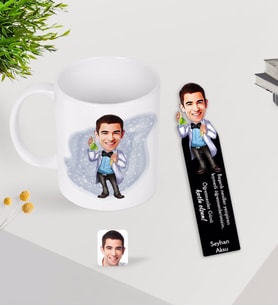 BK Gift Kişiye Özel Erkek Kimya Öğretmeni Karikatürlü Kupa Bardak ve Ahşap Kitap Ayracı-3