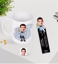 BK Gift Kişiye Özel Erkek Kimya Öğretmeni Karikatürlü Kupa Bardak ve Ahşap Kitap Ayracı-3