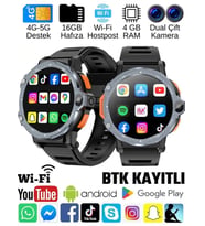Watch PG Siyah 4G LTE Yuvarlak Akıllı Saat 16GB SIM Kartlı Kameralı WiFi Çocuk Huawei iPhone Uyumlu 8 9 10