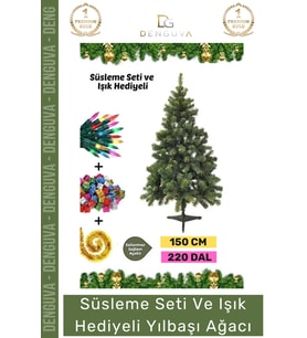 #NoelPaketi Lüks Dekoratif Sık Dallı Kaliteli Yeşil Yılbaşı Çam Ağacı Noel Paketi 150 Cm 220 Dal