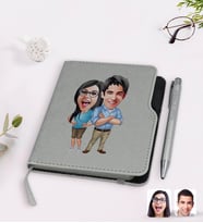 BK Gift Kişiye Özel Sevgililer Karikatürlü Gri Termo Deri Defter Kalem Seti-101