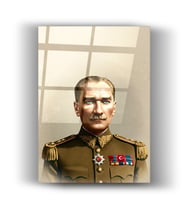 Atatürk Yağlıboya Tarzında Cam Tablo - 4mm - Dayanıklı Temperli - Hediyelik - Büyük Tablo - Duvar Dekorasyon - Ofis Tablosu - Duvar Tablosu (Haki)