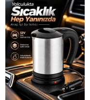 12V Araç Çakmak Girişli Paslanmaz Çelik Araç İçi Su Isıtıcı Seyahat Tipi Pratik Kettle
