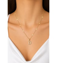 Xuping Gold Renkli, Zirkon Taşlı D Harfi Kolyesi - 45 cm (Anti-Alerjik)
