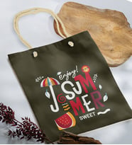 BK Gift Yaz Temalı Haki Halat Saplı Kumaş Plaj Çantası -14, Baskılı Omuz Çantası, Alışveriş Çantası, Arkadaşa Hediye, Sevgiliye Hediye