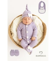 BABYDEN'S 4 'lü Kız Bebek Fitilli Yenidoğan Bebek Tulum Seti %100 Pamuklu Hastane Çıkışı (Lila)