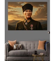 Askeri Üniformalı Atatürk Portresi Dekoratif Kanvas - Mdf Ahşap Tablo