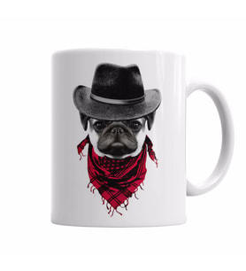 Kovboy Pug Köpek Kupa Bardak Porselen