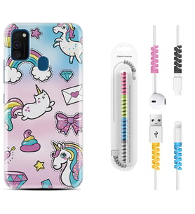 Samsung M21 M22 M23 M30 M31S M32 Kılıf Kablo Koruma Spiral Silikon Unicorn Mektup 1800