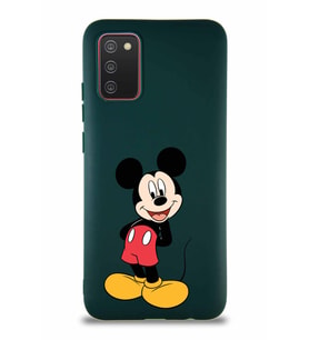 Samsung Galaxy A02S Soft Premier Kapak Mickey Mouse-B Tasarımlı Silikon Kılıf - Yeşil (Şeffaf)