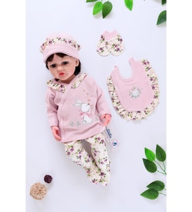 Kız Bebek Pembe 5 Li Fistolu Dantelli Lüks Hastane Çıkışı Seti STL6501