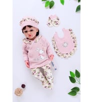 Kız Bebek Pembe 5 Li Fistolu Dantelli Lüks Hastane Çıkışı Seti STL6501
