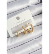 Pirinç Zirkon Taşlı Halka Model Gold Renk 3'lü Çift Kadın Küpe Set (Altın)