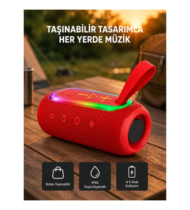 Mey İthalat® Taşınabilir Mini Bluetooth Hoparlör Güçlü Ses ve Şık Kırmızı Tasarım