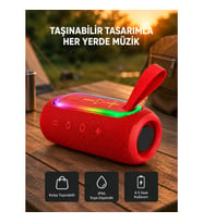 Mey İthalat® Taşınabilir Mini Bluetooth Hoparlör Güçlü Ses ve Şık Kırmızı Tasarım