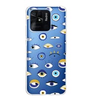 PrintiFy Xiaomi Redmi 10C ile Uyumlu 1mm Slim Fit Nazar Boncuğu 2 Baskılı Şeffaf  Kılıf
