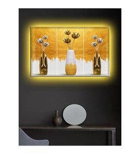Led Işıklı Üçlü Gold Vazo Çok Şık Kanvas Tablo