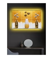 Led Işıklı Üçlü Gold Vazo Çok Şık Kanvas Tablo