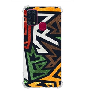 Samsung Galaxy M31  Köşe Korumalı Antişok Kapak  Soyut Grafiti Tasarımlı Şeffaf  Kılıf