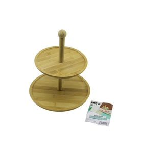 Yuvarlak 2 Katlı Ahşap - Bambu Servis Sunum Tahtası Çap: 20CM -- ÇAP:25CM