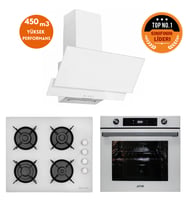 Eminçelik ve AFM TECH Markalı / BOLD Turbolu Dijital Cam Beyaz Ankastre Set (12 226+ FM7701+FM3301)