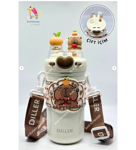 Vagonlife Diller Sevimli Ayıcık Çift Kapaklı Çelik Termos 520 ML