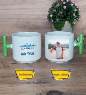 Su Ürünleri Mühendisi Kupa Bardak Fotoğraflı T Yeşil Kulplu Mühendisler Günü Hediyesi
