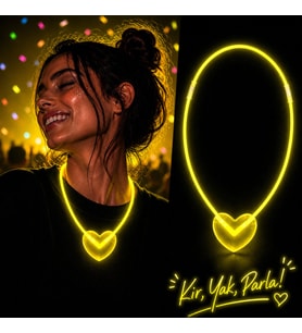 Neon Işıklı Fosforlu Kalp Parti Kolyesi Sarı Renk