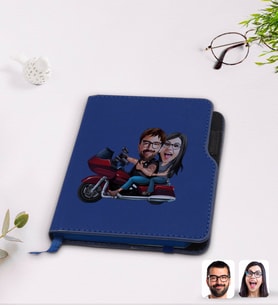 BK Gift Kişiye Özel Sevgililer Karikatürlü Lacivert Termo Deri Defter-103