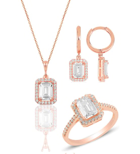 Söğütlü Silver Gümüş rose baget taşlı üçlü set