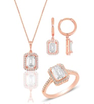 Söğütlü Silver Gümüş rose baget taşlı üçlü set