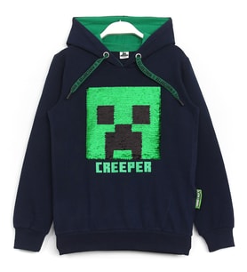 Minecraft Creeper Baskılı Renk Değiştiren Pul Payetli Çocuk Kapşonlu Sweatshirt