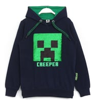 Minecraft Creeper Baskılı Renk Değiştiren Pul Payetli Çocuk Kapşonlu Sweatshirt