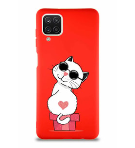 Samsung Galaxy A12 Soft Premier Kapak Coolcat Tasarımlı Silikon Kılıf - Kırmızı (Şeffaf)