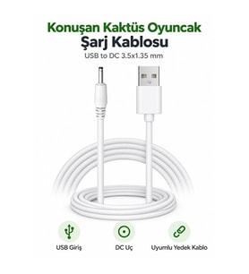 Universal Oyuncak Şarj Kablosu USB to DC 3.5×1.35 mm – Konuşan Kaktüs ve Şarjlı Oyuncaklarla Uyumlu
