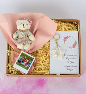Kişiye Özel Fotoğraflı Hediye Seti- Tekli Peluş Buket- Yıldız Anahtarlık- Polaroid Fotoğraf