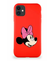 Apple iPhone 11 Soft Premier Kapak Minnie Mouse-A Tasarımlı Silikon Kılıf - Kırmızı (Şeffaf)